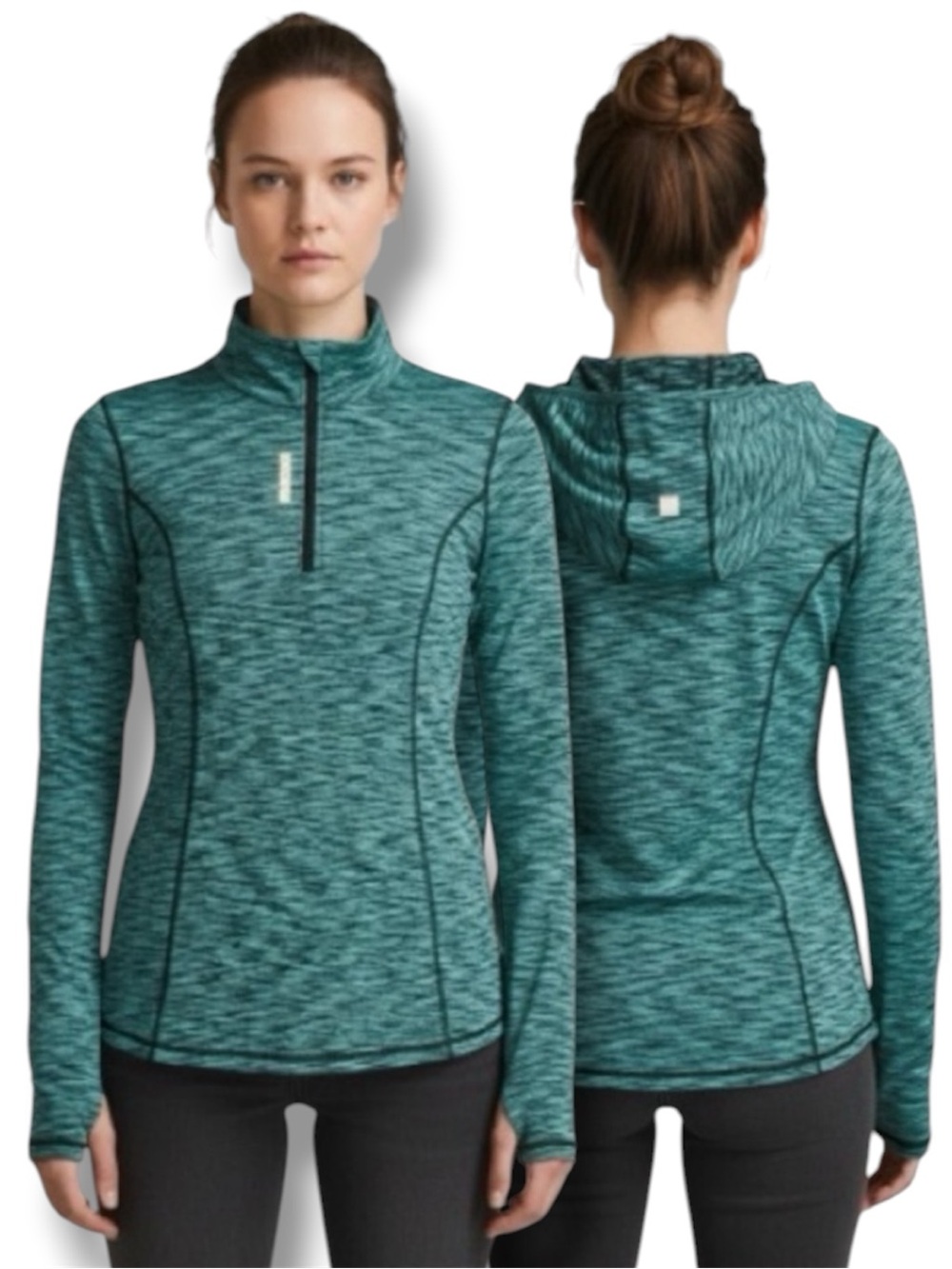 Reebok Slim Fit Teal Black Space Dye Half-Zip Athletic Hoodie Women’s S Active